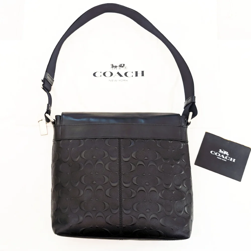 New Coach Men's Black Leather Charles Messenger Bag